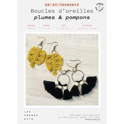 Macramés Kit créatif : Boucles d'oreille  "Plumes et pompons"